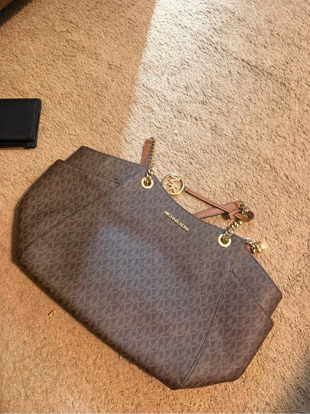 Michael Kors Brown MK Logo Tote with Gold Hardware